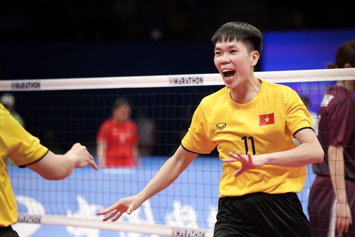 Asiad 19: Cầu mây Việt Nam vào chung kết tranh HCV - Ảnh 1. Các cô gái Việt Nam thắng Trung Quốc để vào chung kết nội dung đồng đội 4 nữ -Ảnh: HUY ĐĂNG